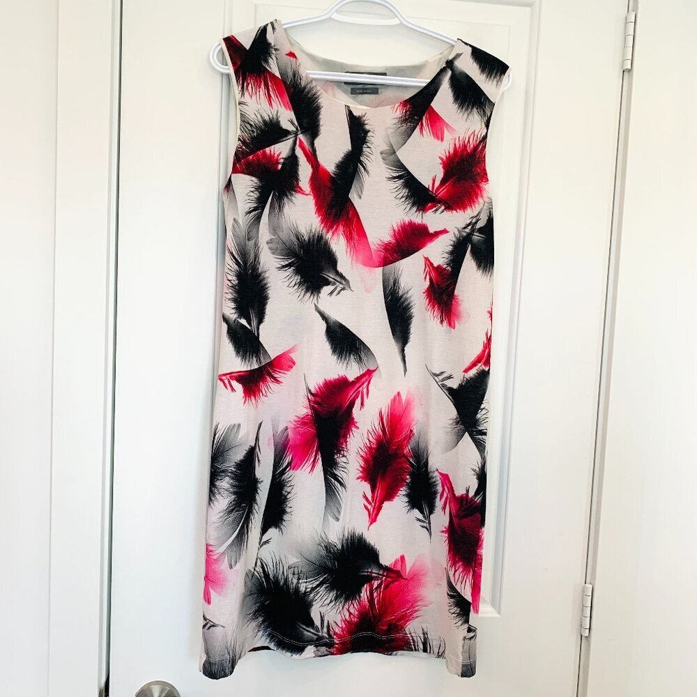 McQ by Alexander McQueen Mini Sheath Dress Sleeveless Cotton Feathers Print M